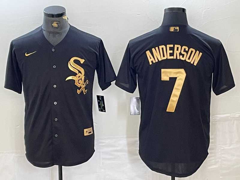 Men%27s Chicago White Sox #7 Tim Anderson Black Gold Cool Base Stitched Baseball Jersey->chicago cubs->MLB Jersey